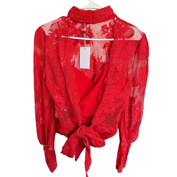 Lovers And Friends Marcie Top in Flame Scarlet Large Romantic Feminine Lace $175 - Picture 3 of 9